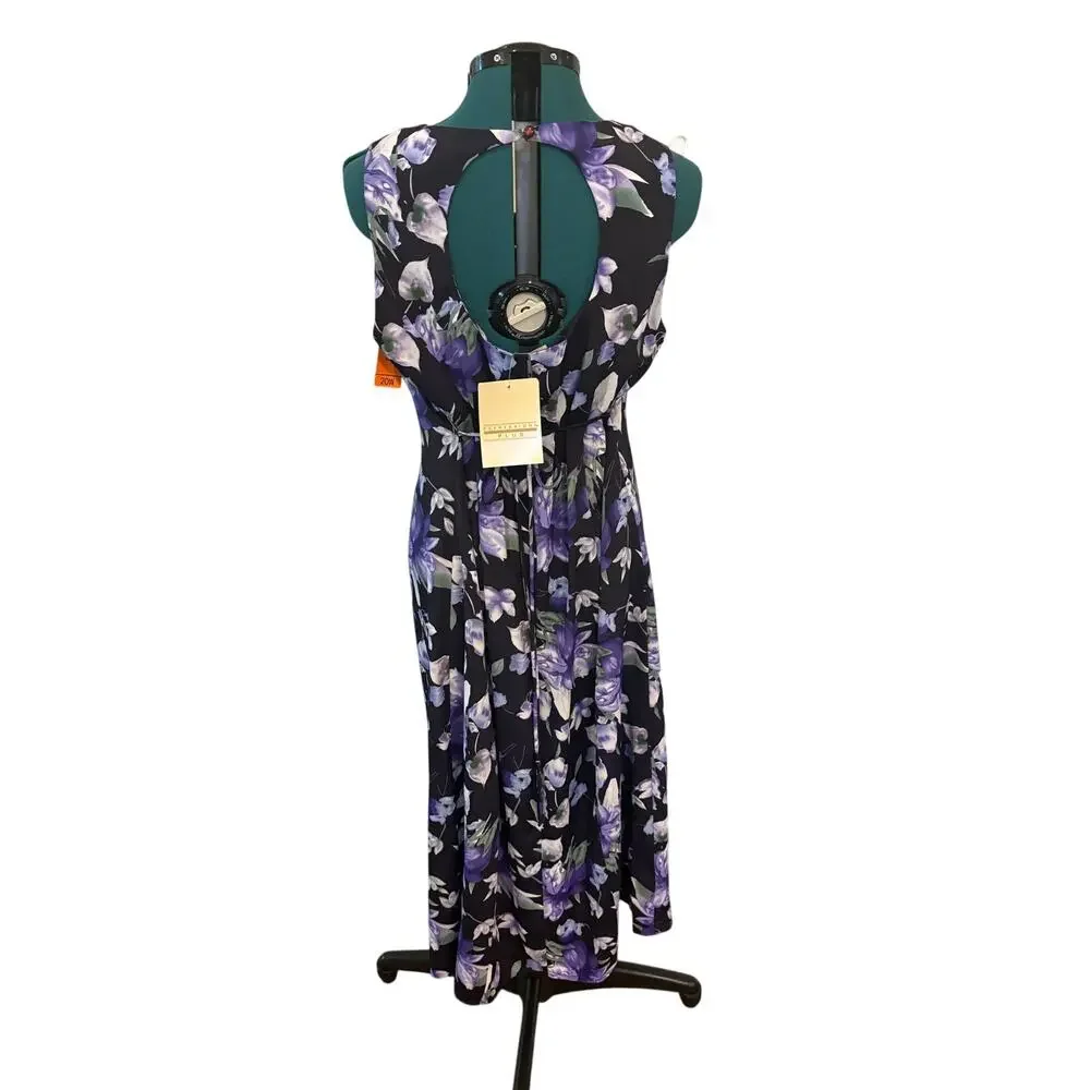Expressions Womens Dress‎ 20W Black Floral Sheath Sleeveless Midi Career Office